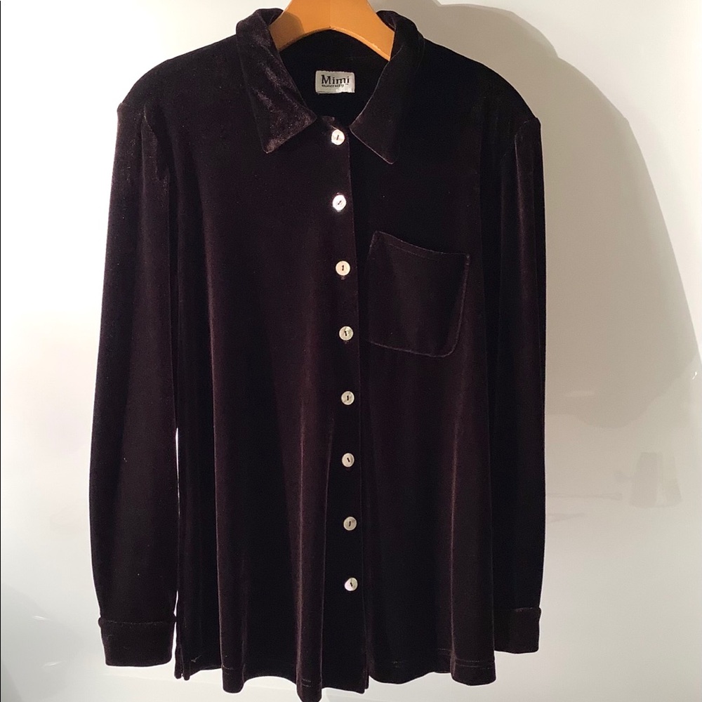 Mimi Maternity Button Down Blouse Brown Velvet M-L - image 1